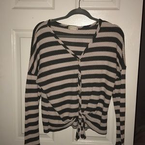 Cream/Green stripped tie cardigan